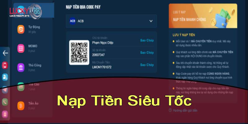 Nạp tiền siêu tốc độ với đa dạng các hình thức hết sức tiện lợi