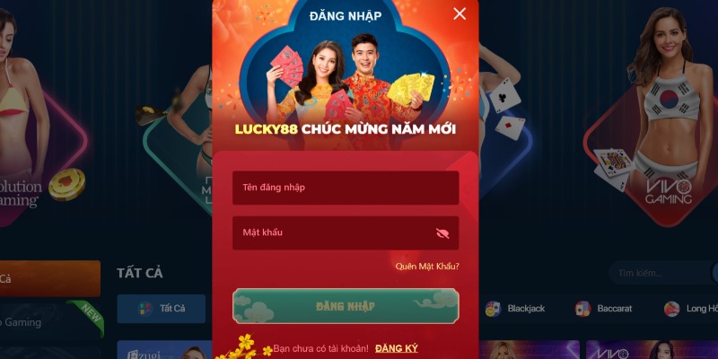 Giao diện đăng nhập vào chơi casino tại Lucky88